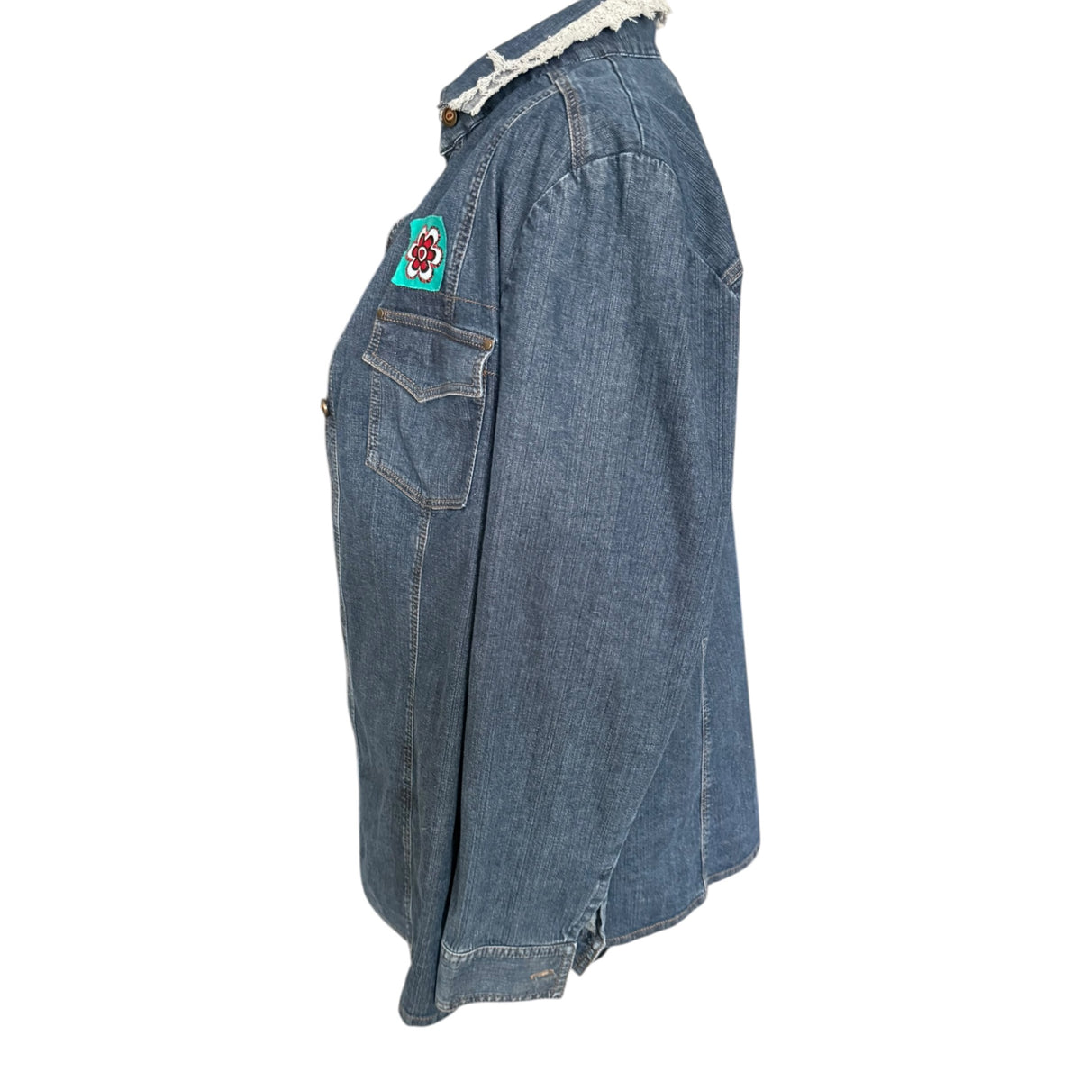 Frank Walder katana jeansowa 44 XXL kurtka dżinsowa haft kwiaty boho unikat