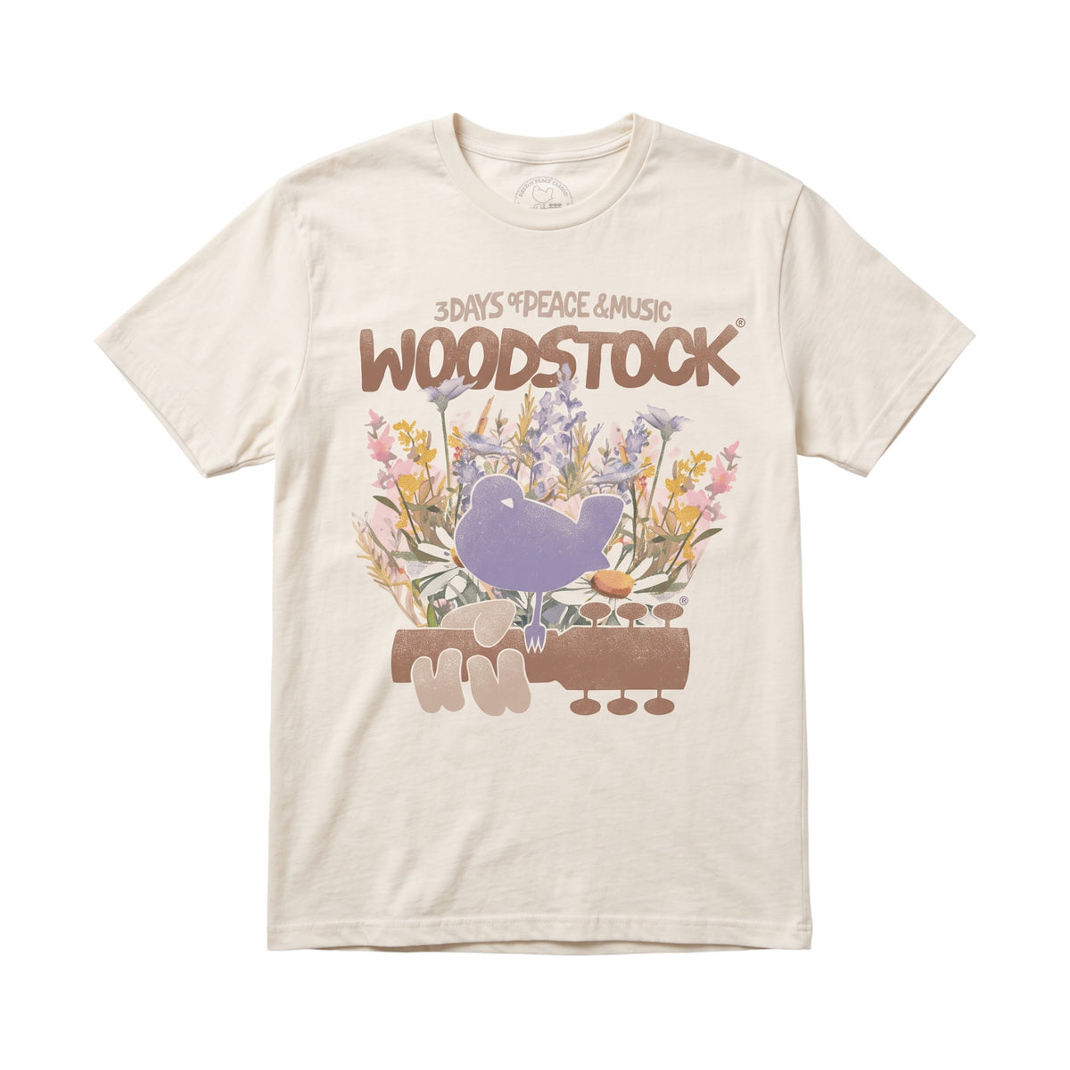 Kremowy bawełniany T-shirt Woodstock L w stylu retro i hippie