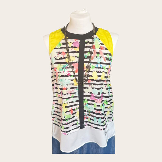 Lekka bluzka TrickandChic Desigual w kolorowe paski i plamy, bez rękawów, wykonana z przewiewnego poliestru