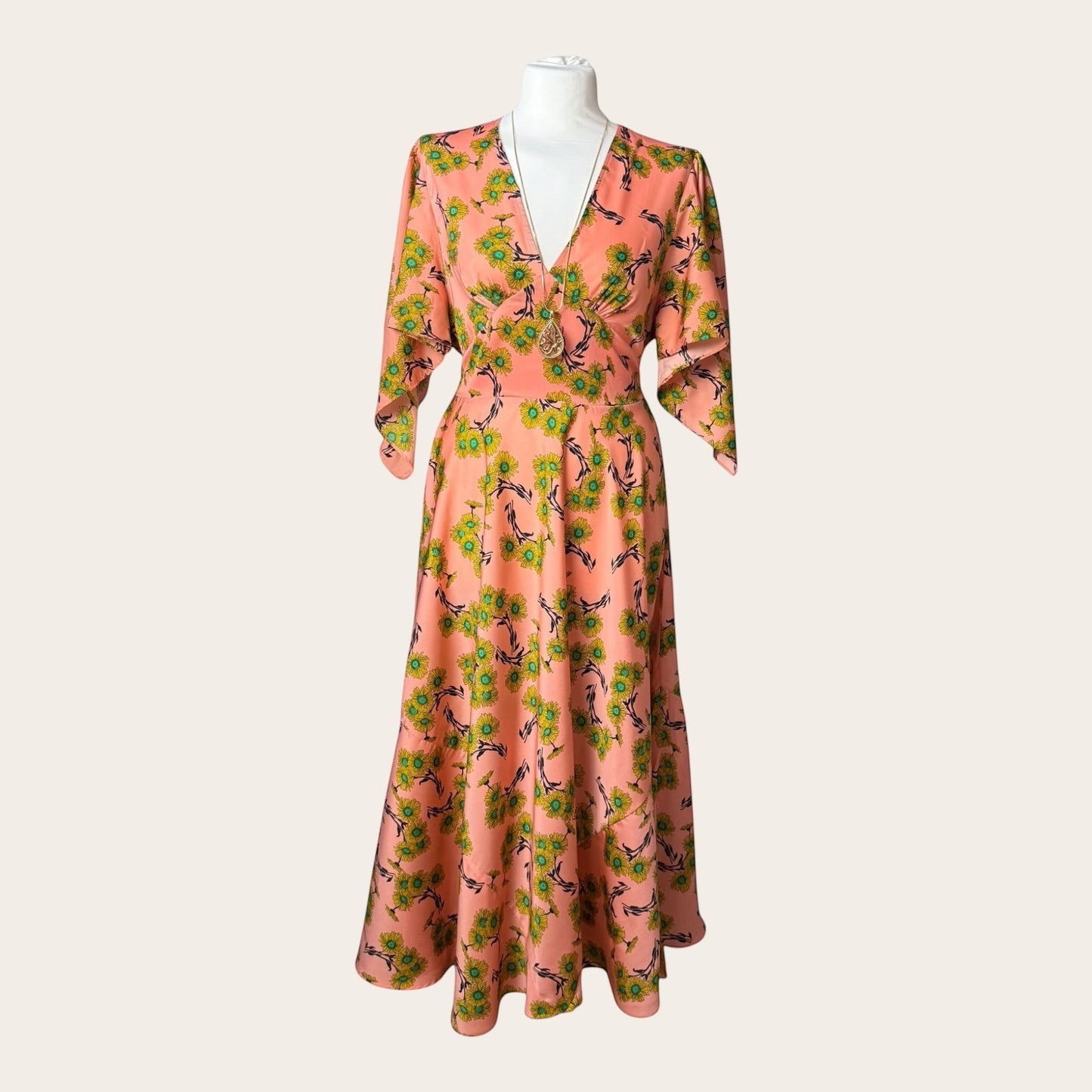 Sukienka midi Topshop w kolorze łososiowym w kwiatowy wzór z wiązaniem w talii od TrickandChic