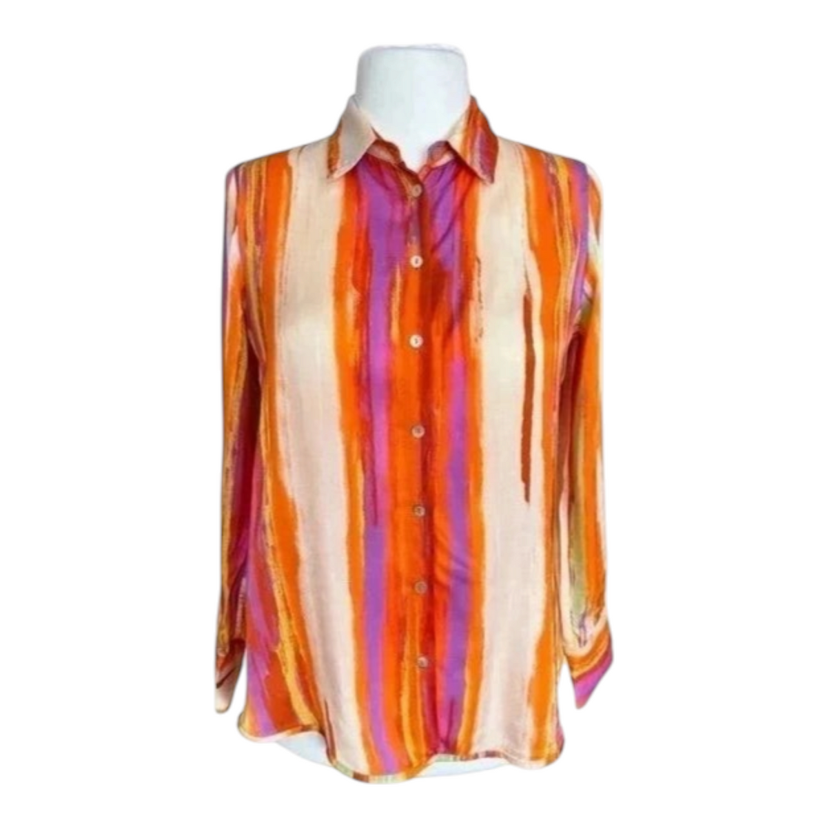 Koszula damska TrickandChic United Island w kolorowe pionowe paski w stylu retro z miękkiego lejącego materiału