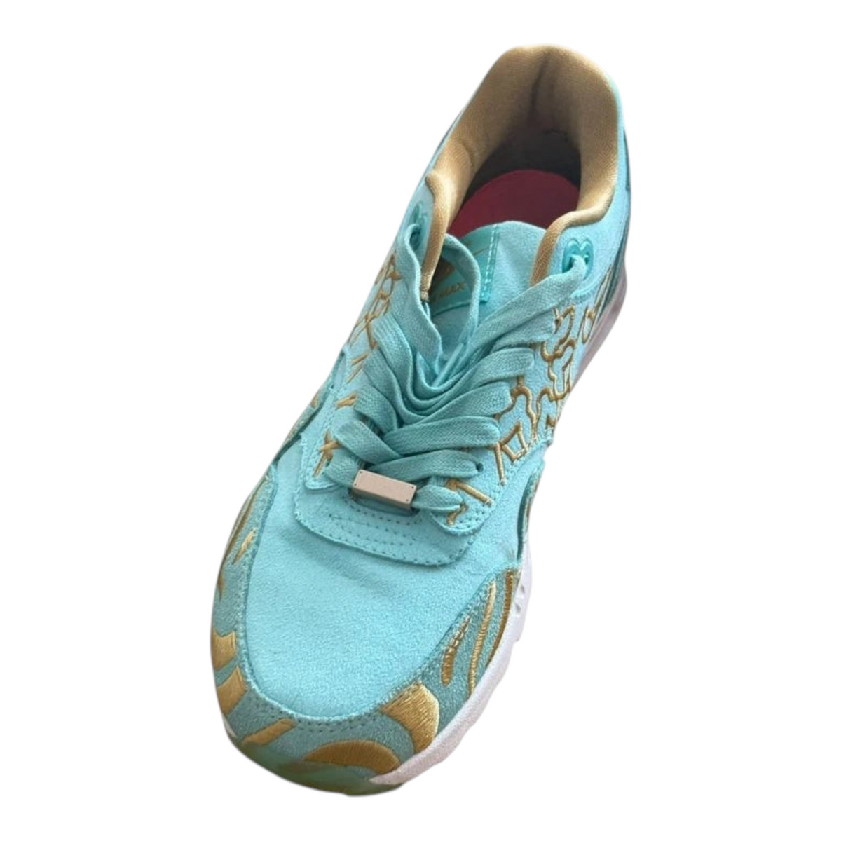 Damskie buty sportowe TrickandChic Nike Air Max 1 Ultra Paris w kolorze miętowym ze złotymi barokowymi wzorami