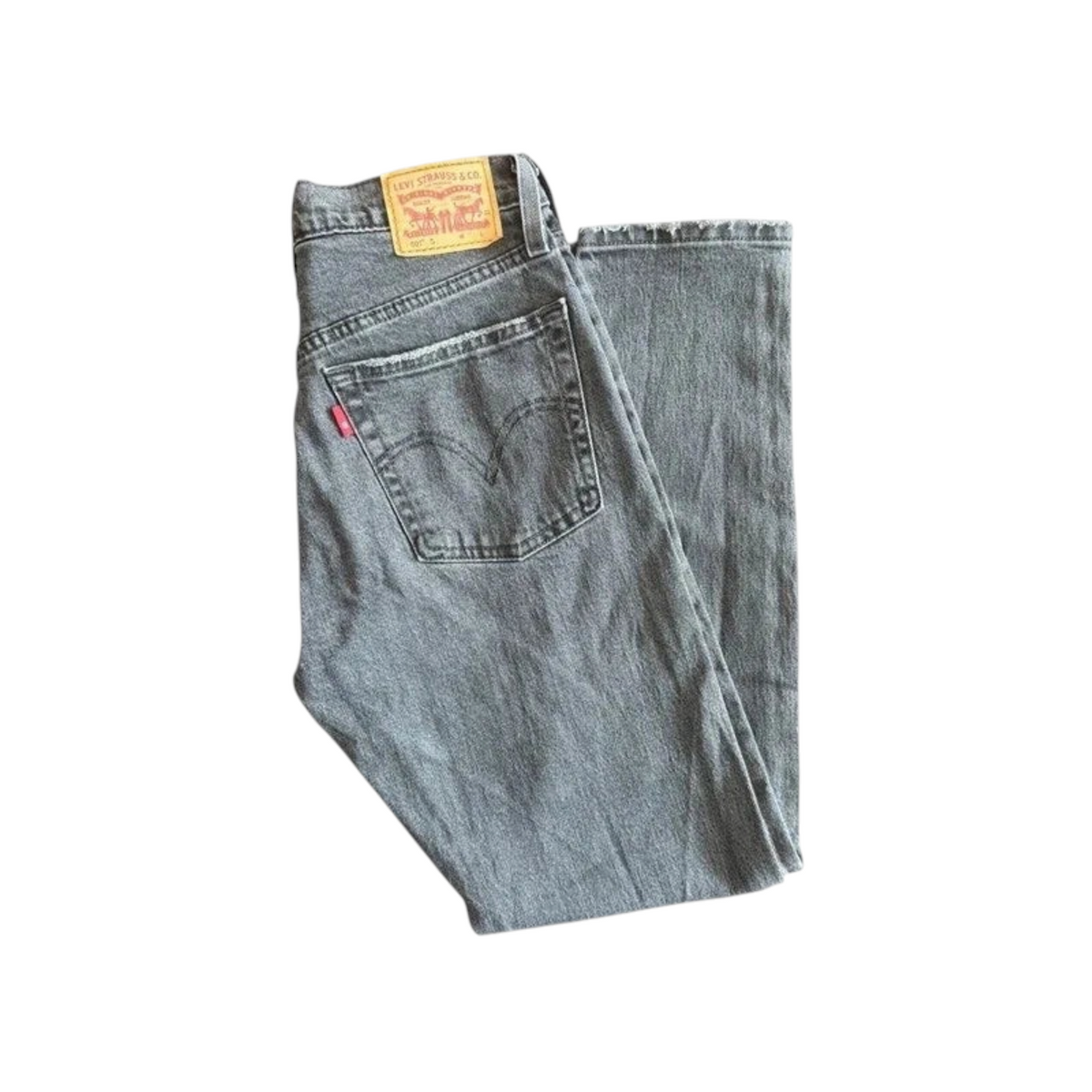 Szare jeansy Levi's 501 vintage z TrickandChic, klasyczny krój z czerwoną metką i zapięciem na guziki