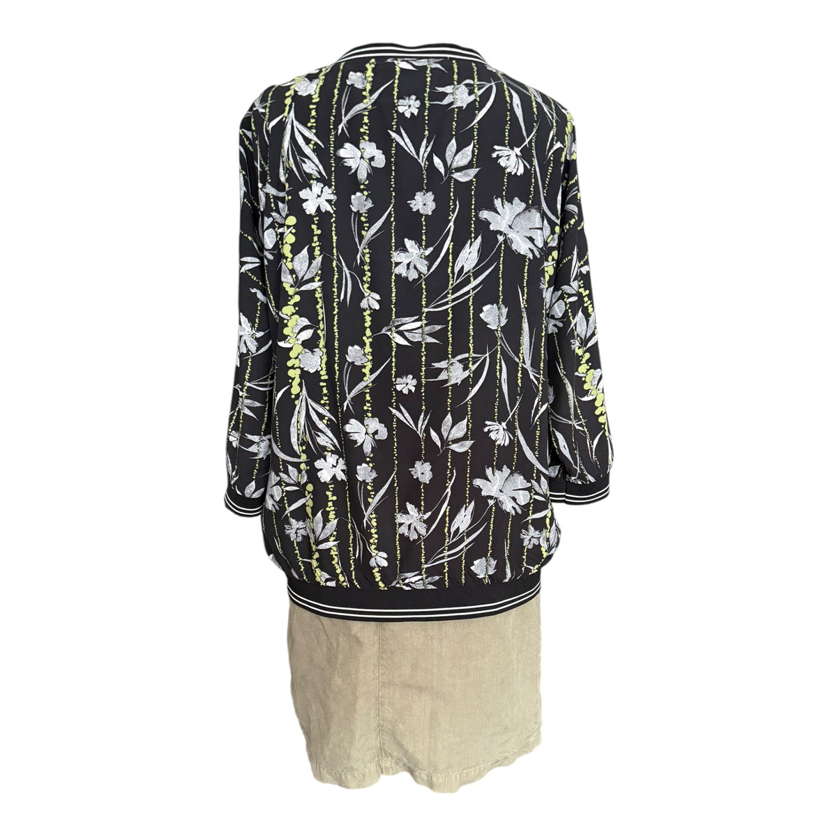 Bluzka w kwiaty s'questo 40 L ściągacz w paski sporty chic wzorzysty top