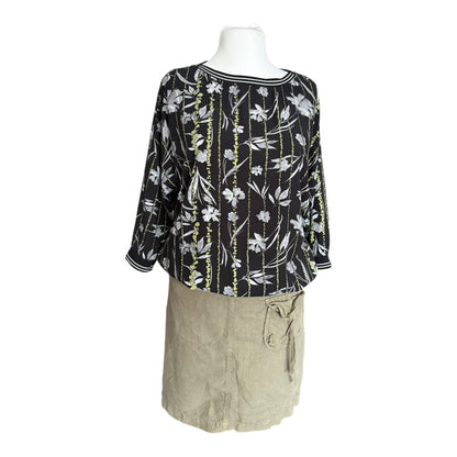 Bluzka w kwiaty s'questo 40 L ściągacz w paski sporty chic wzorzysty top