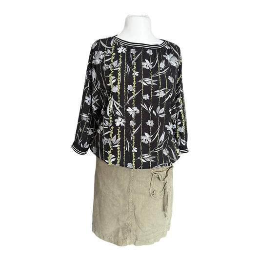 Bluzka w kwiaty s'questo 40 L ściągacz w paski sporty chic wzorzysty top