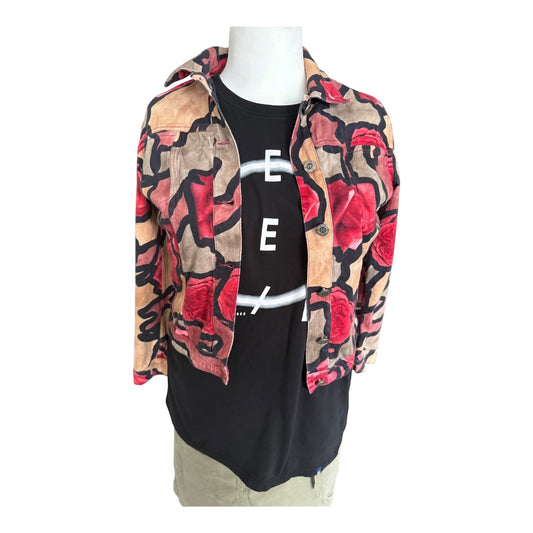 Unikatowa katana jeansowa Esthis w malowane róże kurtka dżinsowa kwiaty vintage boho M L