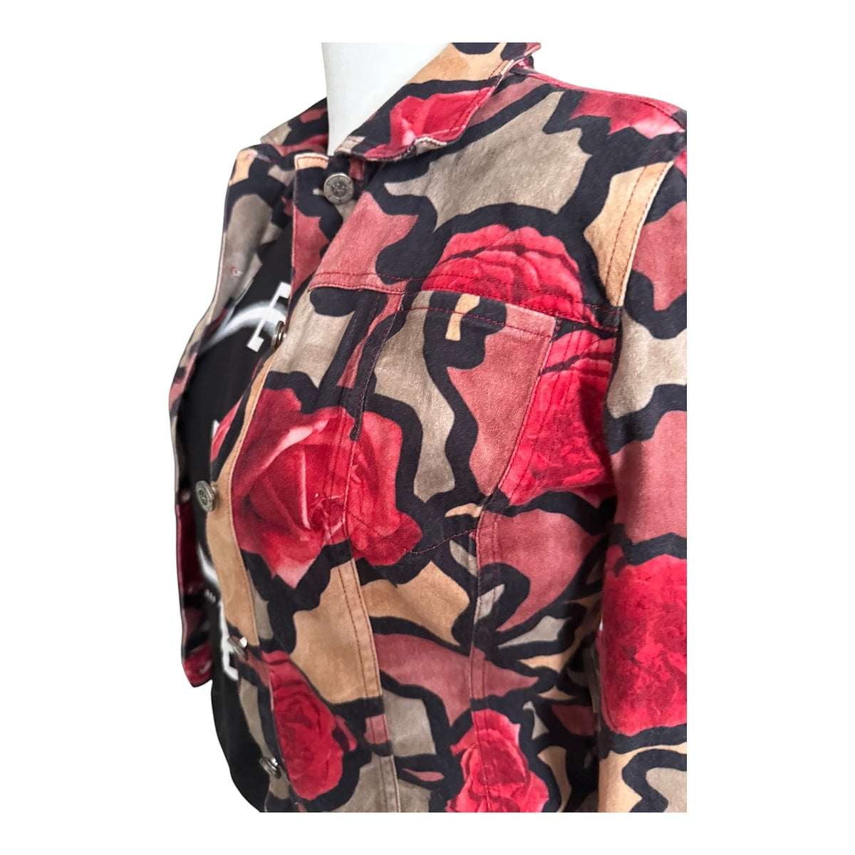 Unikatowa katana jeansowa Esthis w malowane róże kurtka dżinsowa kwiaty vintage boho M L