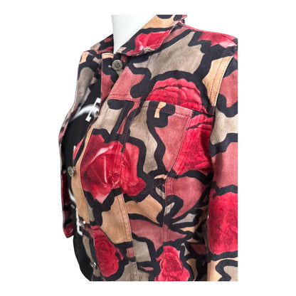 Unikatowa katana jeansowa Esthis w malowane róże kurtka dżinsowa kwiaty vintage boho M L
