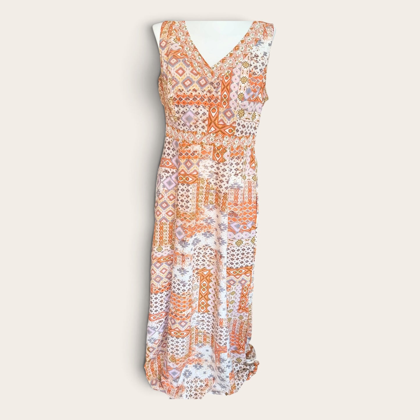 Sukienka Maxi Vintage Boho – Wzór Patchwork, Bez Rękawów TU M/L 38/40