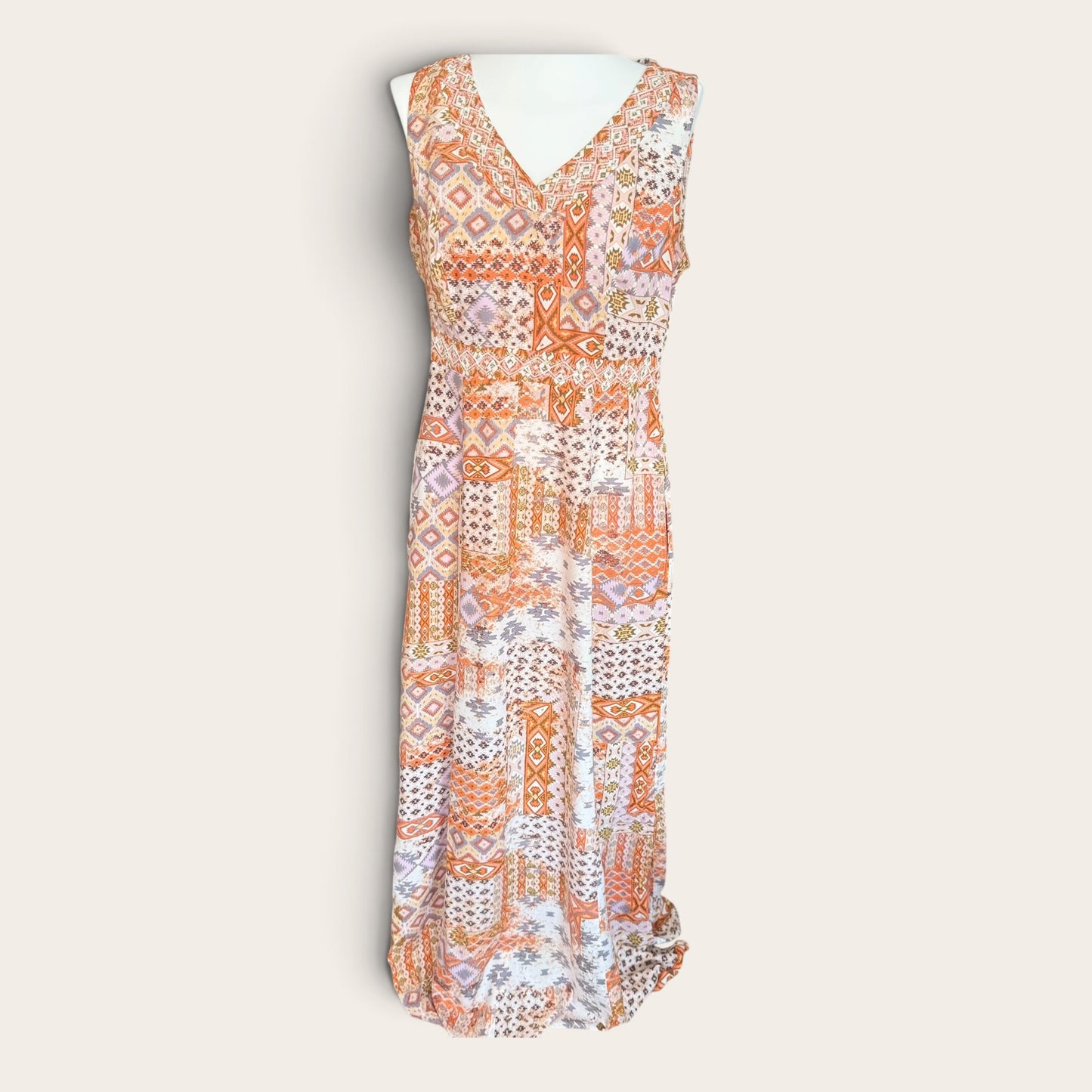 Sukienka Maxi Vintage Boho – Wzór Patchwork, Bez Rękawów TU M/L 38/40