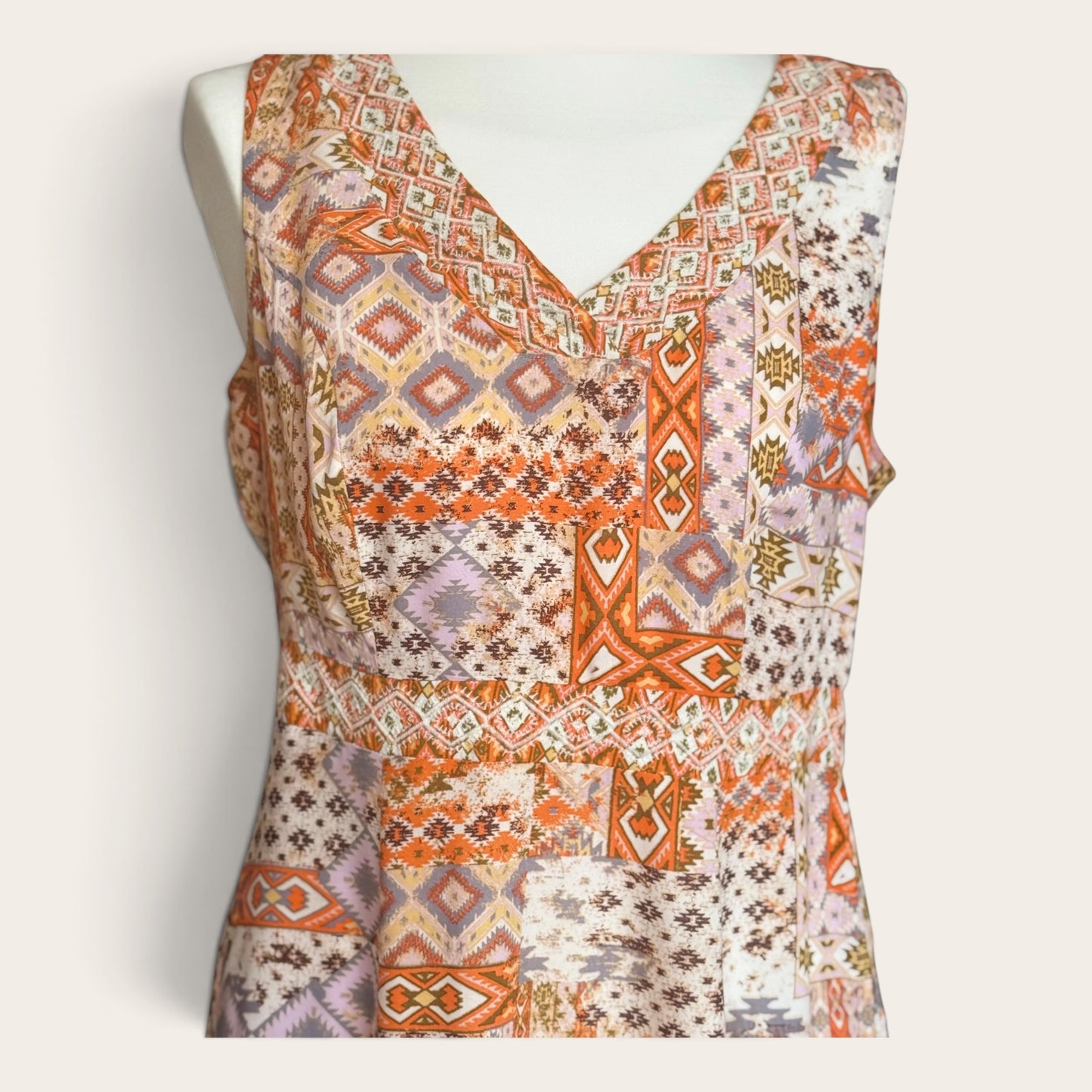 Sukienka Maxi Vintage Boho – Wzór Patchwork, Bez Rękawów TU M/L 38/40