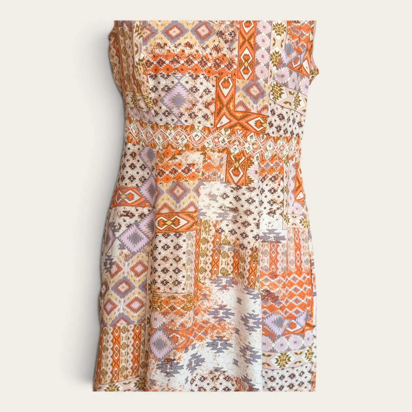 Sukienka Maxi Vintage Boho – Wzór Patchwork, Bez Rękawów TU M/L 38/40