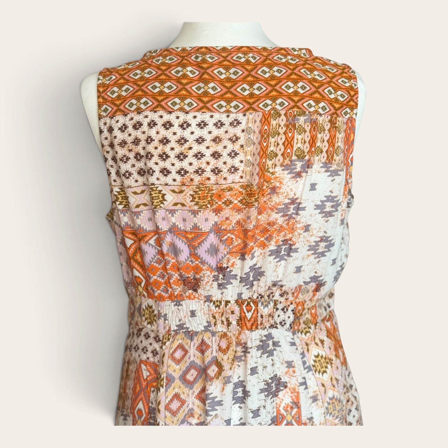 Sukienka Maxi Vintage Boho – Wzór Patchwork, Bez Rękawów TU M/L 38/40