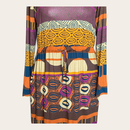 Sukienka Midi Vintage Retro – Geometryczny Wzór, Golf, Lata 70.