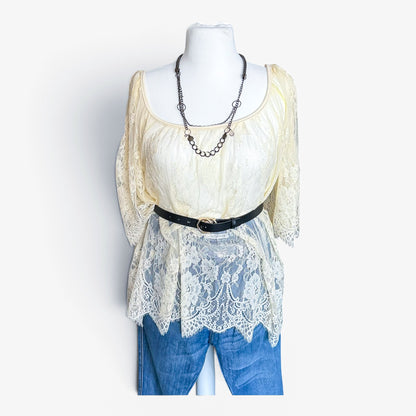 Bluzka firankowa otwarte rękawy 44/46 XXL second hand | TrickandChic