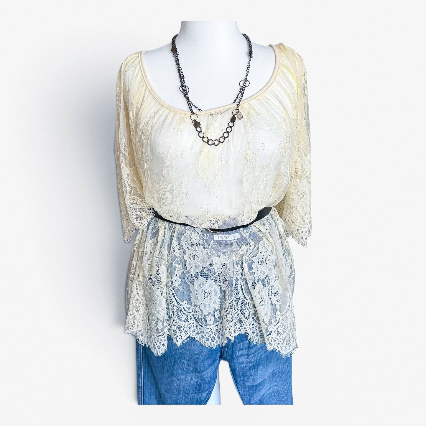 Bluzka firankowa otwarte rękawy 44/46 XXL second hand | TrickandChic