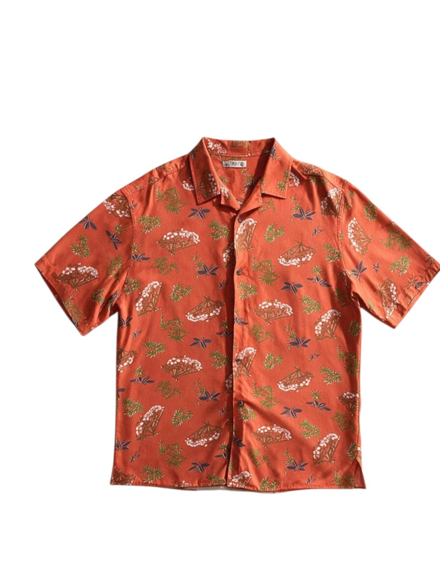 Męska koszula UNIQLO 100% wiskoza XL hawajska japoński wzór terakota / aloha