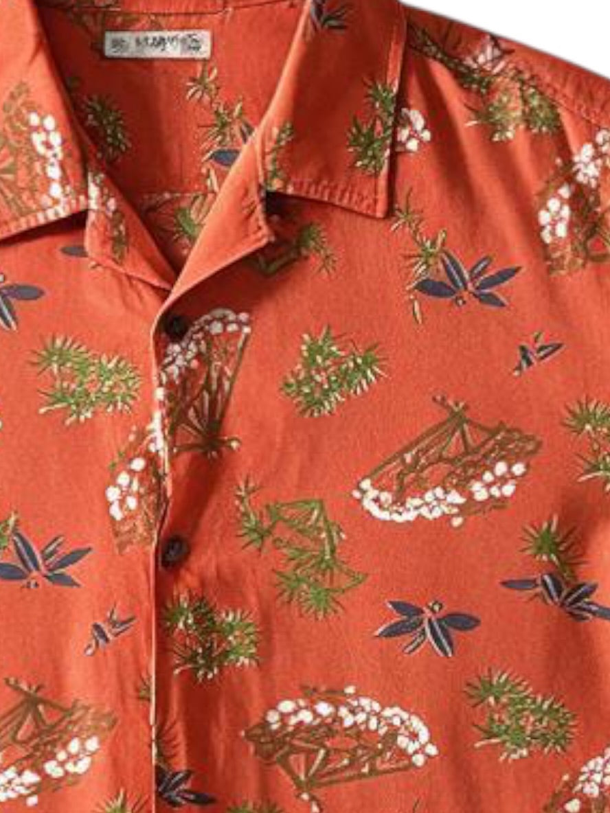 Męska koszula UNIQLO 100% wiskoza XL hawajska japoński wzór terakota / aloha
