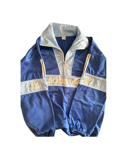 Bluza Adidas vintage retro track jacket niebieska stójka zamek z dużym logo trefoil