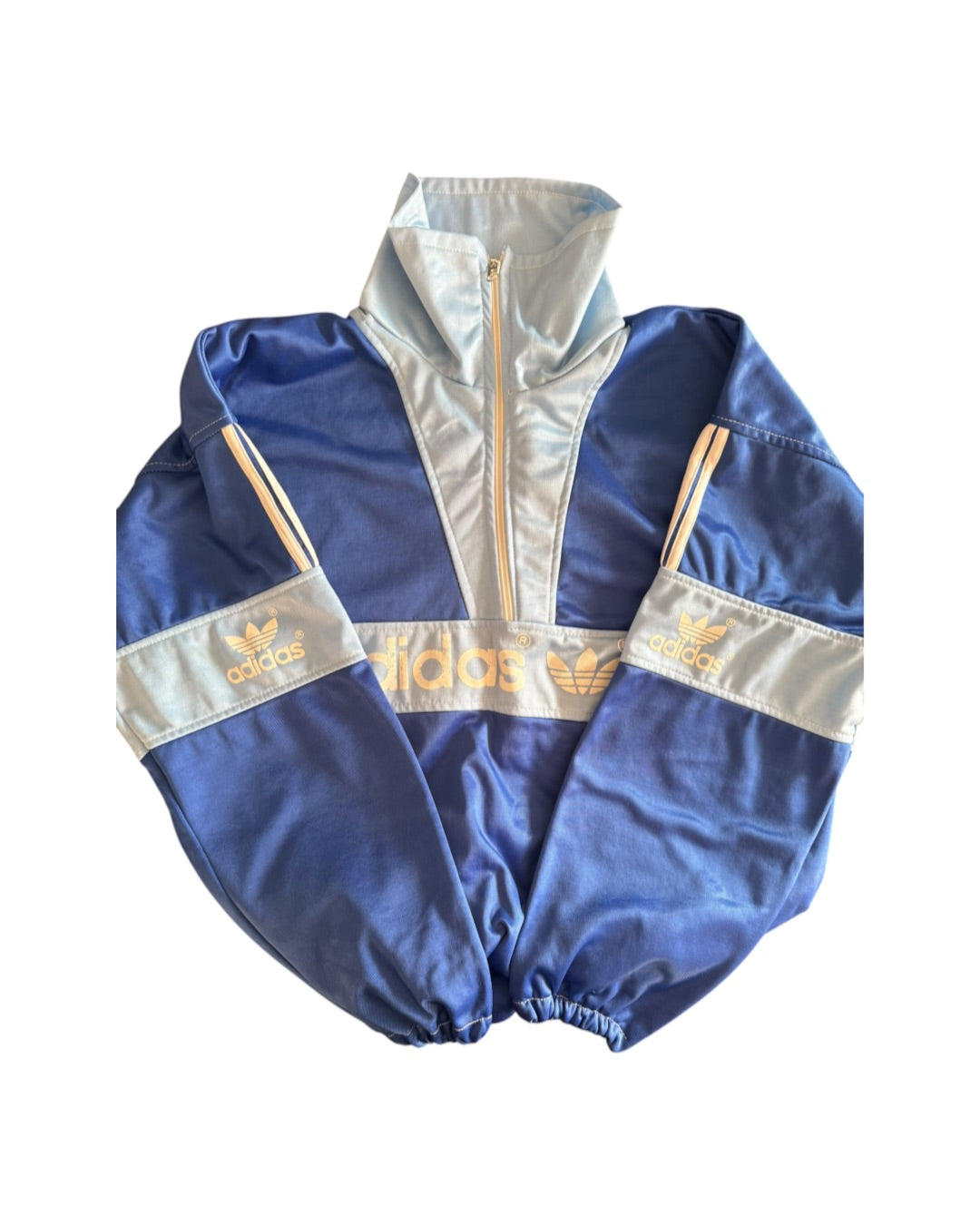 Bluza Adidas vintage retro track jacket niebieska stójka zamek z dużym logo trefoil
