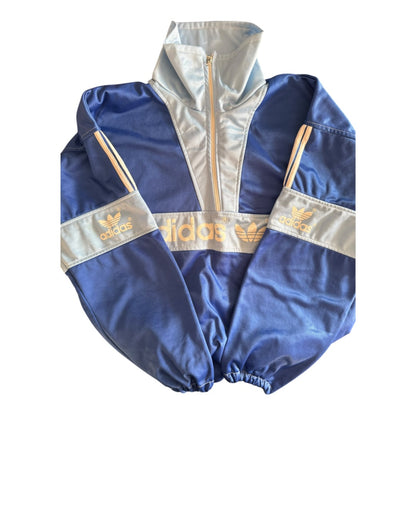 Bluza Adidas vintage retro track jacket niebieska stójka zamek z dużym logo trefoil