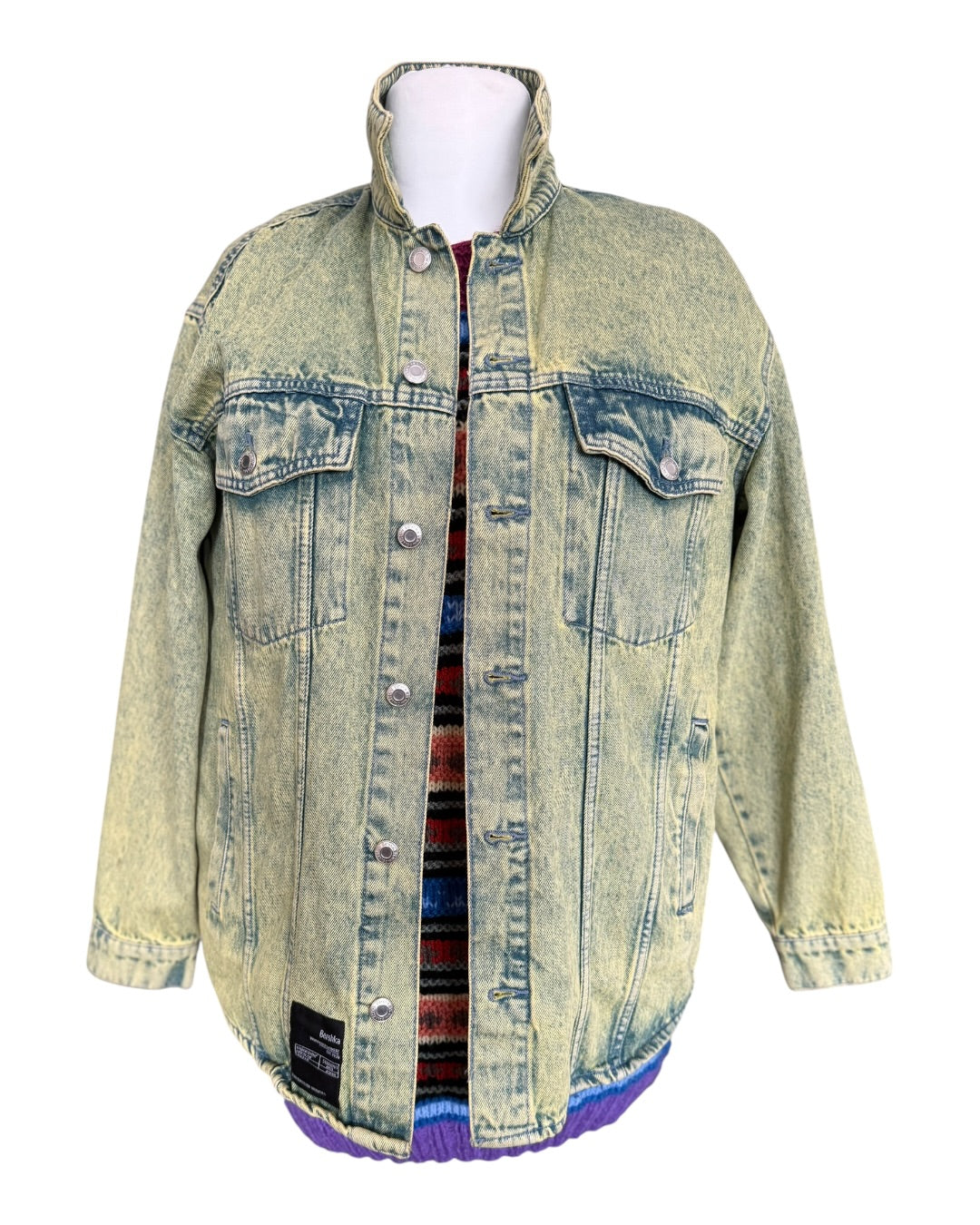Bershka kurtka jeansowa acid wash oversize marmurek vintage retro M/L