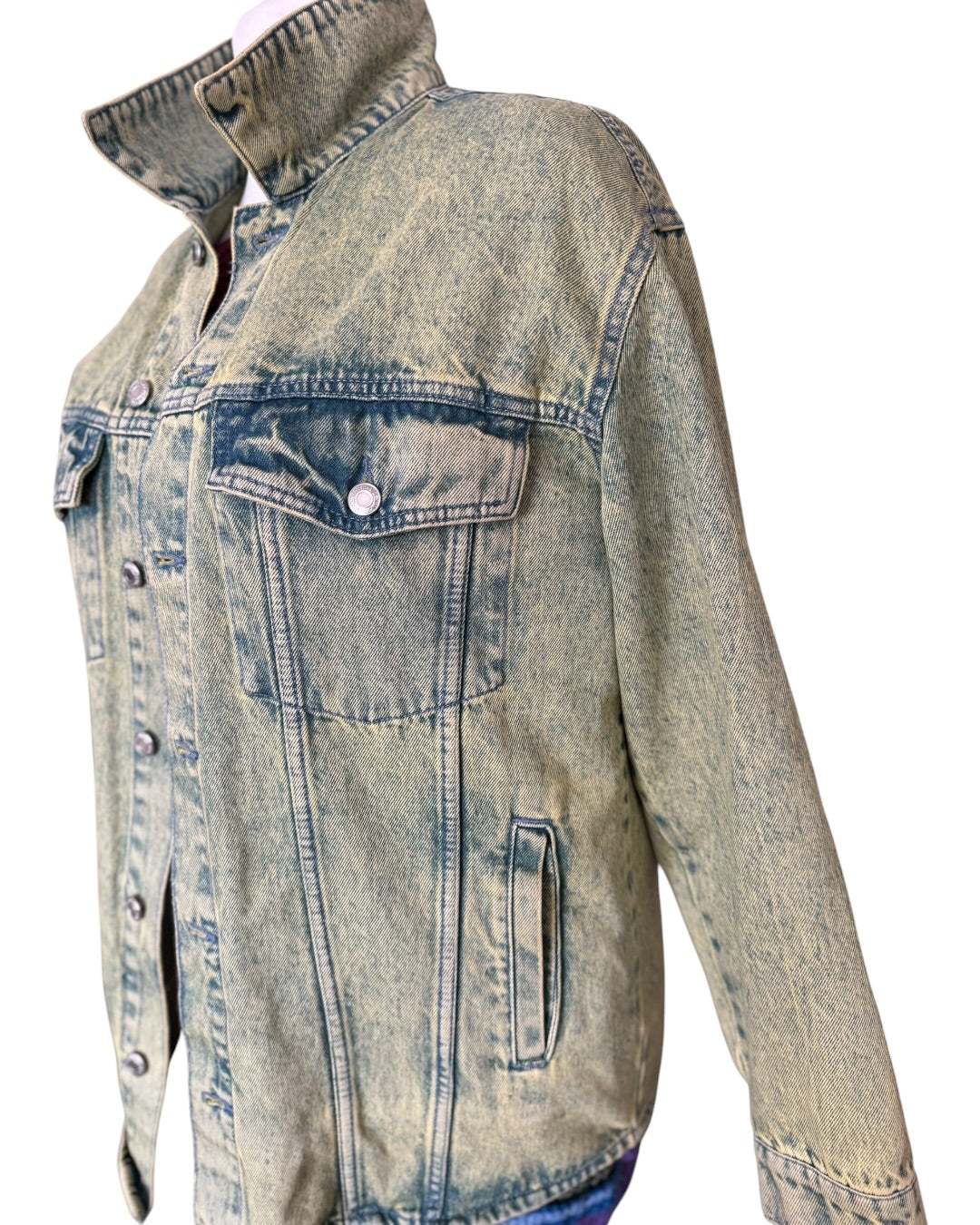 Bershka kurtka jeansowa acid wash oversize marmurek vintage retro M/L