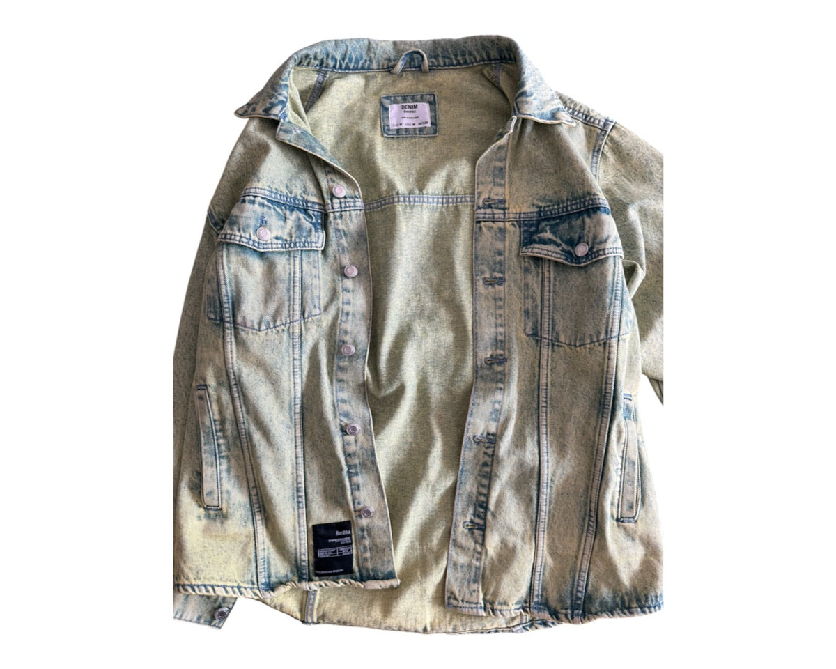 Bershka kurtka jeansowa acid wash oversize marmurek vintage retro M/L