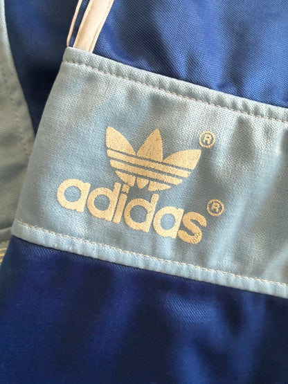 Bluza Adidas vintage retro track jacket niebieska stójka zamek z dużym logo trefoil