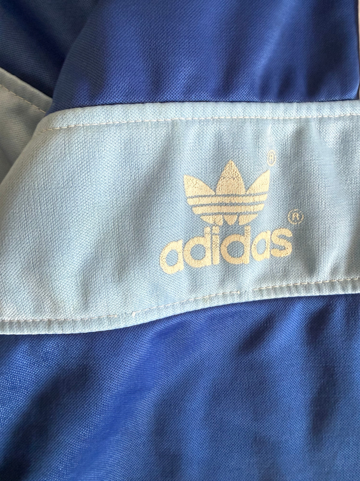Bluza Adidas vintage retro track jacket niebieska stójka zamek z dużym logo trefoil