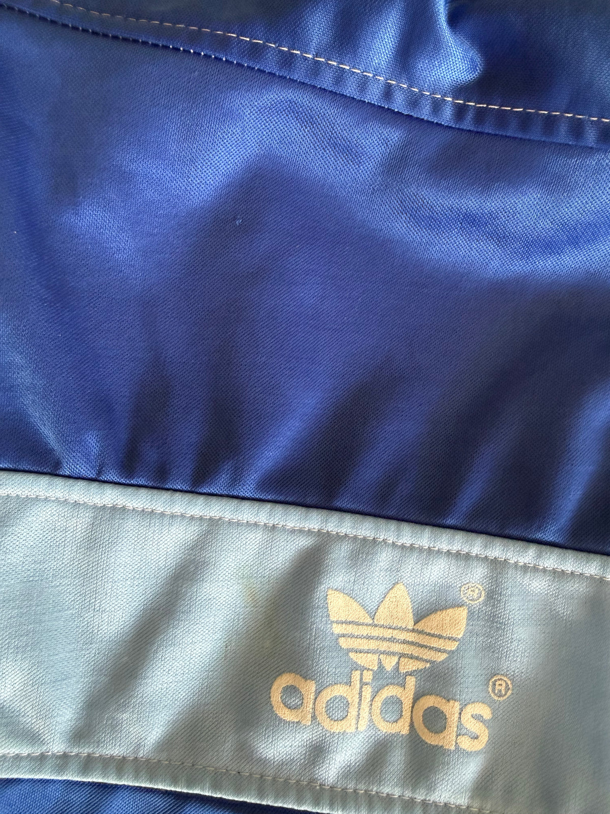 Bluza Adidas vintage retro track jacket niebieska stójka zamek z dużym logo trefoil