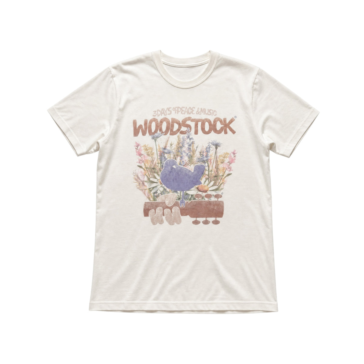 Oryginalny kremowy T-shirt Woodstock w rozmiarze L – widok z przodu