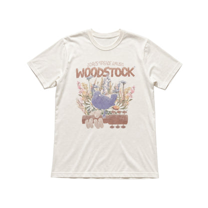 Oryginalny kremowy T-shirt Woodstock w rozmiarze L – widok z przodu
