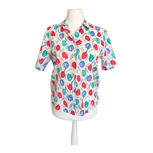 Koszula vintage St. Michael w tulipany 100% bawełna – widok z przodu, XL