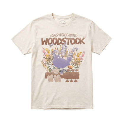 Kremowy bawełniany T-shirt Woodstock L w stylu retro i hippie
