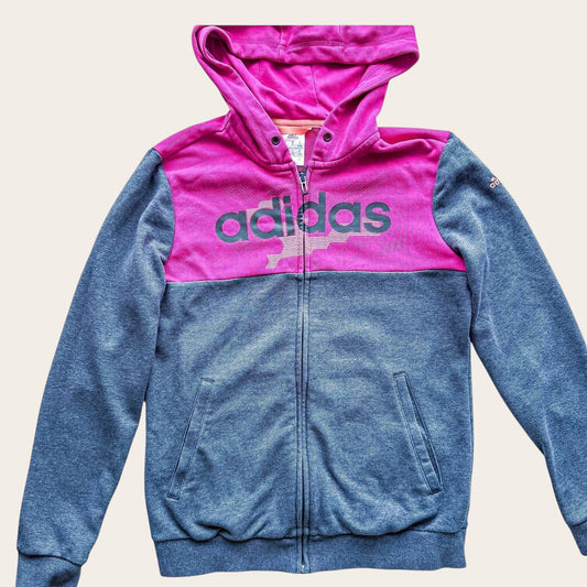 TrickandChic rozpinana bluza z kapturem adidas w kolorze różowo-szarym z logo na piersi i kieszeniami