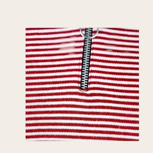 TrickandChic Beyond Vintage czerwono-biały top w paski z zamkiem błyskawicznym przy dekolcie