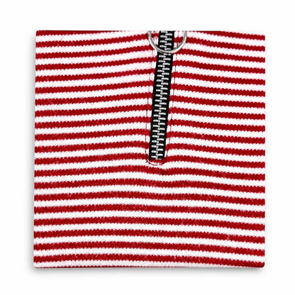 TrickandChic Beyond Vintage czerwono-biały top w paski z zamkiem błyskawicznym przy dekolcie w stylu retro