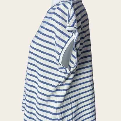 Damska koszulka TrickandChic w niebiesko-białe paski z organicznej bawełny o luźnym kroju oversize