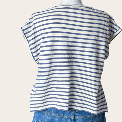 Damska koszulka w paski TrickandChic z organicznej bawełny w stylu marynarskim z krótkim rękawem