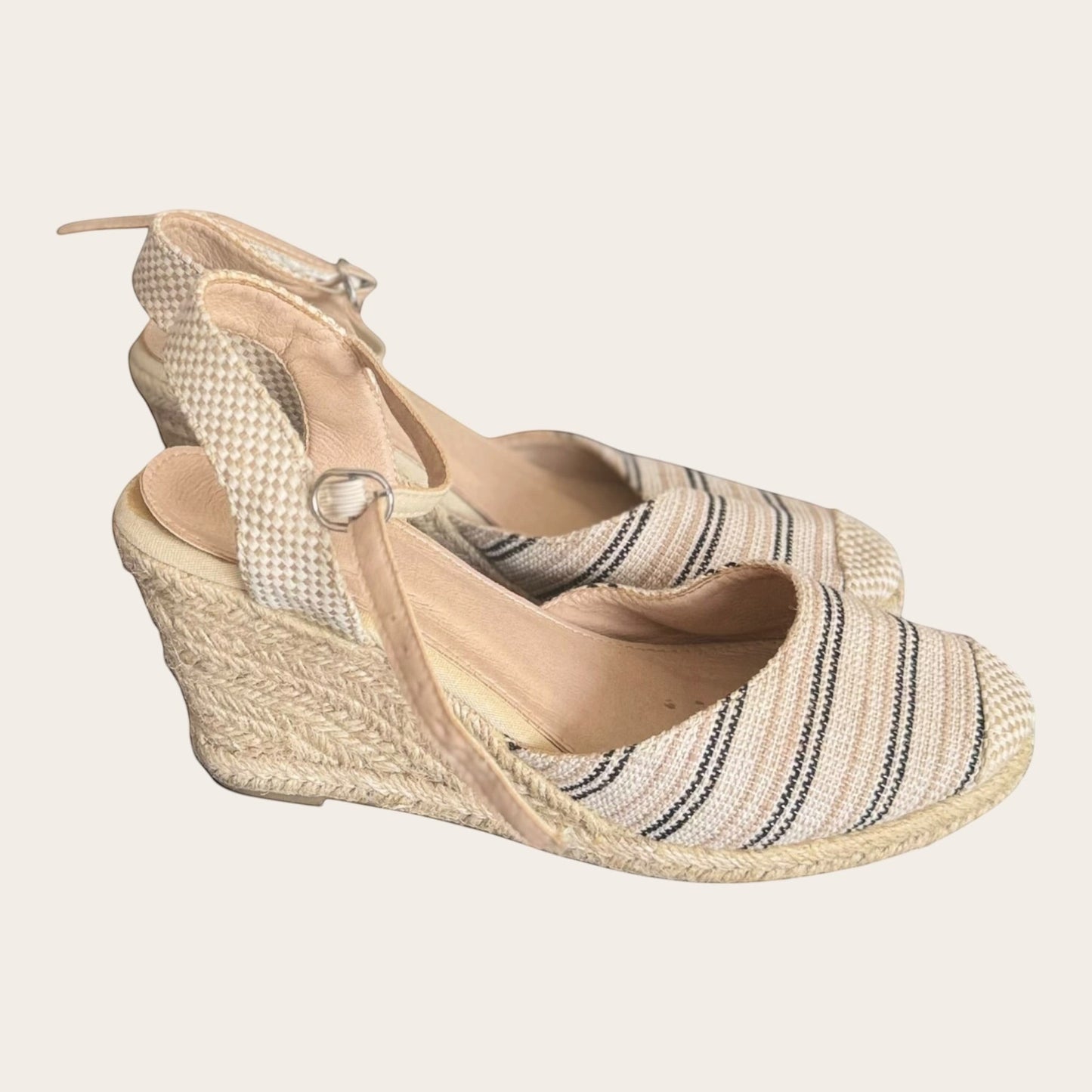 Damskie espadryle na koturnie TrickandChic Jenny Fairy w paski z zapięciem wokół kostki w stylu boho
