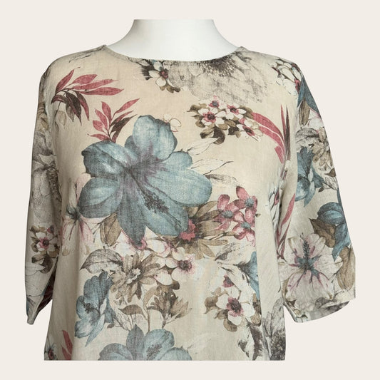 Sukienka oversize TrickandChic Fashion Highlight z kwiatowym wzorem w odcieniach beżu, błękitu i różu