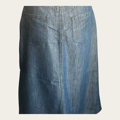 Granatowa spódnica jeansowa TrickandChic w stylu vintage z dwiema tylnymi kieszeniami i przeszyciami