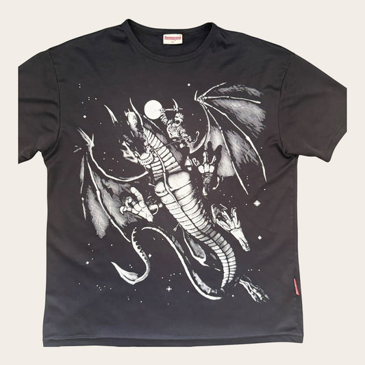 TrickandChic Hommagene czarny T-shirt z nadrukiem smoka w stylu fantasy, rozmiar XL/XXL