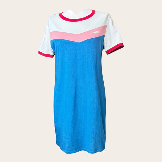 Damska sukienka typu T-shirt Vans od TrickandChic w stylu vintage z niebiesko-biało-różowym wzorem z bawełny